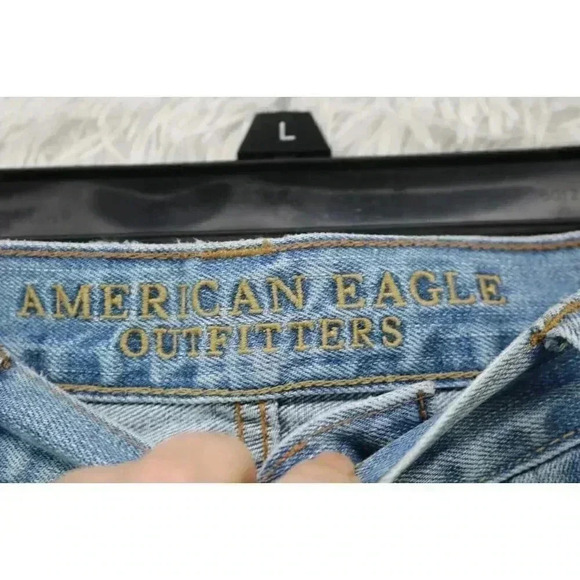 Men's American Eagle Blue Denim Jeans-Straight Slim-34 x 36-Distressed - Picture 6 of 10